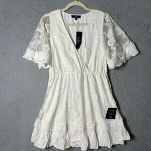 Lulus Dress Womens M Cream Floral Lacy Jacquard Mini‎ Dress Wedding Party NEW